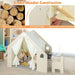 Montessori indoor wooden playhouse with curtains, soft toys, premium solid wood construction.