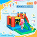 6-in-1 inflatable bouncy castle with slide, trampoline, climbing wall, water pool, water gun, and basketball hoop, child playing, Outsunny
