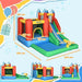 6-in-1 inflatable bouncy castle with slide, trampoline, water pool, and climbing wall, Outsunny brand, colorful play structure with dimensions labeled.