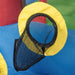 Close-up of a yellow and black mesh basketball hoop on an inflatable bounce house
