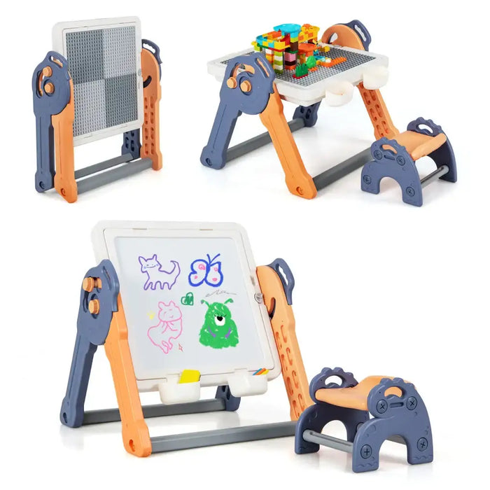 6-in-1 Kids Activity Table and Chair Set | Building Blocks, Easel and Study Desk COSTWAY - Little and Giant Explorers Costway