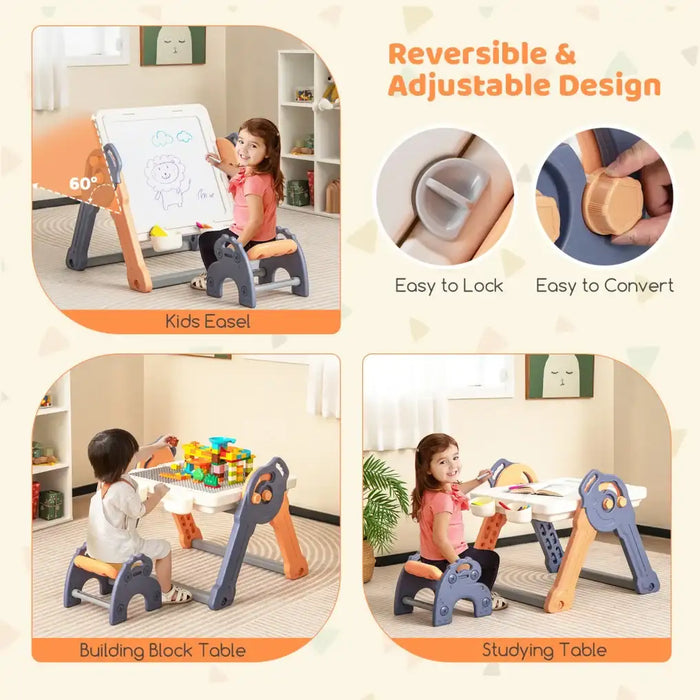6-in-1 Kids Activity Table and Chair Set | Building Blocks, Easel and Study Desk COSTWAY - Little and Giant Explorers Costway