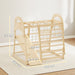 Wooden climbing toy with dimensions labeled on a neutral background
