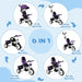 6-in-1 children's tricycle with age recommendations on a blue background