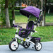 Purple and white baby tricycle in a park setting