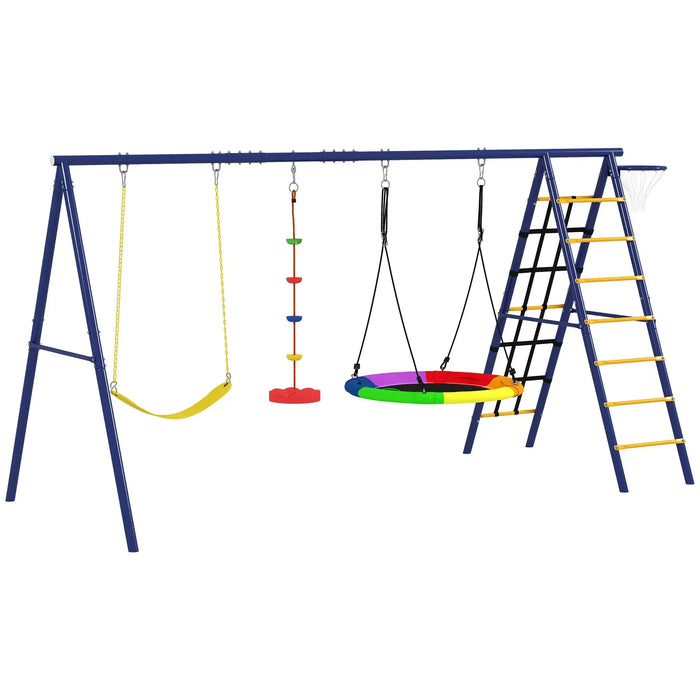 6-in-1 Metal Kids Swing Set with 3 Swings and Climbing Ladder - Little and Giant Explorers AIYAPLAY