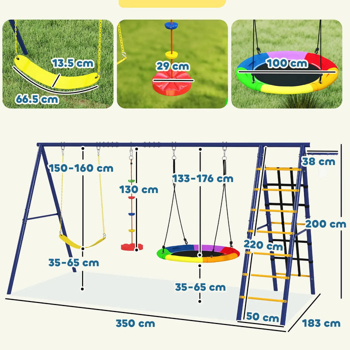 6-in-1 Metal Kids Swing Set with 3 Swings and Climbing Ladder - Little and Giant Explorers AIYAPLAY