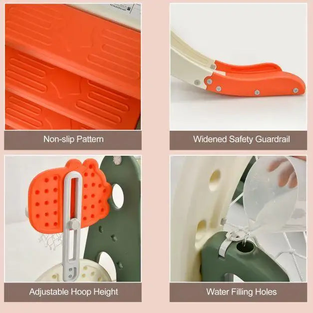 6-in-1 Slide and Swing Set with Adjustable Basketball Hoop in Orange - Little and Giant Explorers Costway