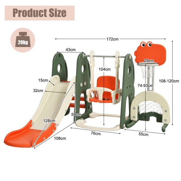 6-in-1 Slide and Swing Set with Adjustable Basketball Hoop in Orange - Little and Giant Explorers Costway