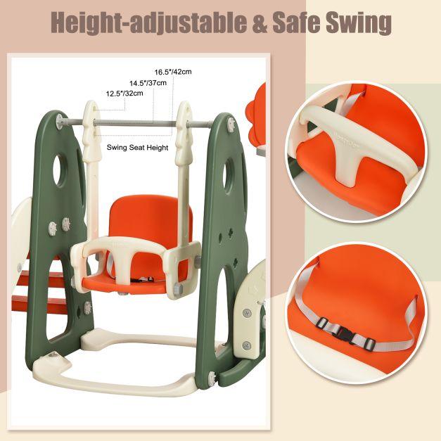 6-in-1 Slide and Swing Set with Adjustable Basketball Hoop in Orange - Little and Giant Explorers Costway