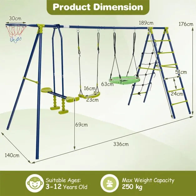 6-in-1 Swing Set with 2 Height-Adjustable Swings in Yellow - Little and Giant Explorers Costway