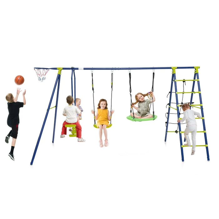 6-in-1 Swing Set with 2 Height-Adjustable Swings in Yellow - Little and Giant Explorers Costway