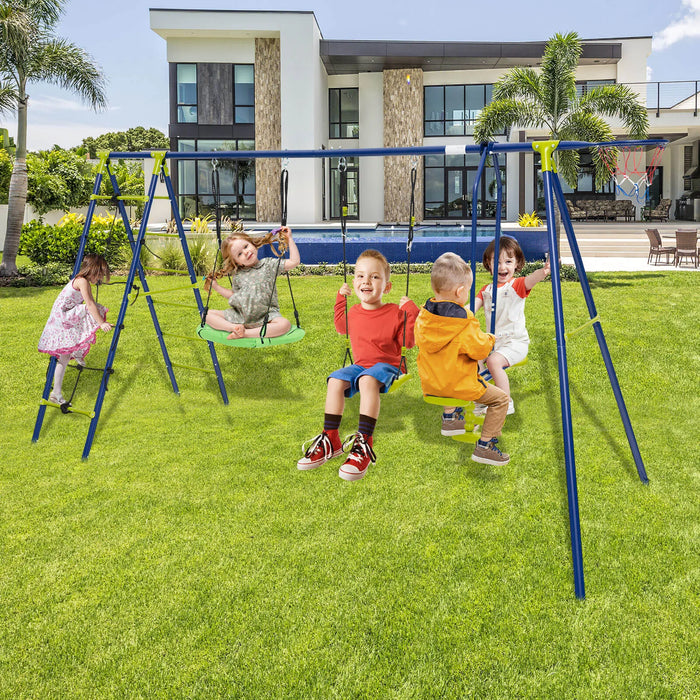 6-in-1 Swing Set with 2 Height-Adjustable Swings in Yellow - Little and Giant Explorers Costway