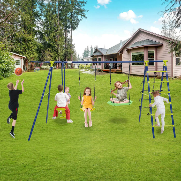 6-in-1 Swing Set with 2 Height-Adjustable Swings in Yellow - Little and Giant Explorers Costway