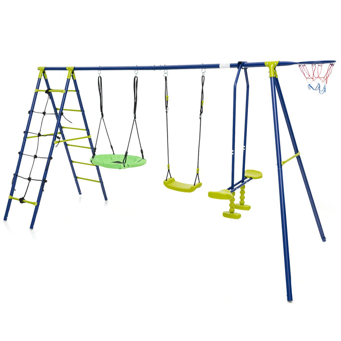 6-in-1 Swing Set with 2 Height-Adjustable Swings in Yellow - Little and Giant Explorers Costway