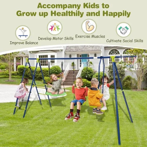 6-in-1 Swing Set with 2 Height-Adjustable Swings in Yellow - Little and Giant Explorers Costway