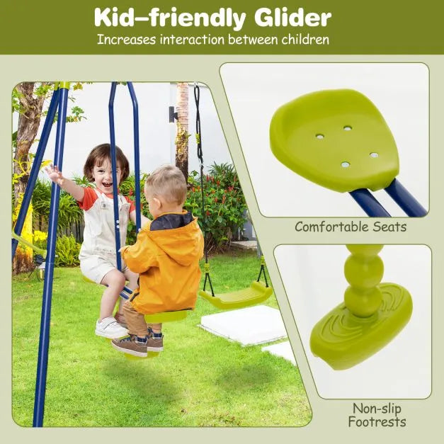 6-in-1 Swing Set with 2 Height-Adjustable Swings in Yellow - Little and Giant Explorers Costway