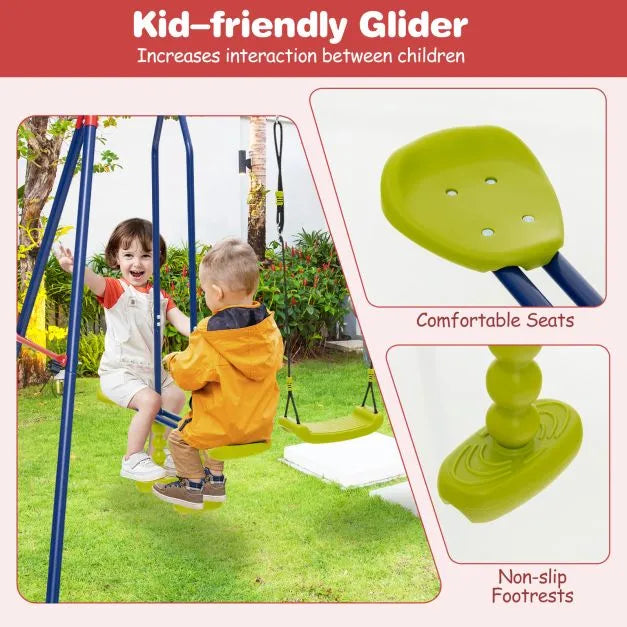 6-in-1 Swing Set with 2 Height-Adjustable Swings in Red - Little and Giant Explorers Costway