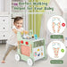 Baby walking helper with educational graphics on correct and incorrect walking posture.