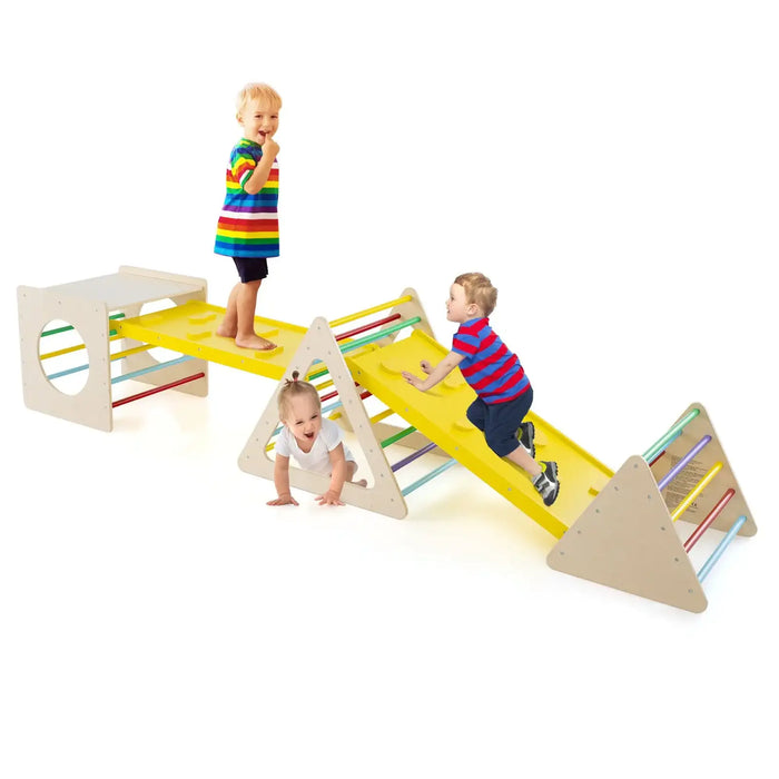 6-in-1 Wooden Climbing Play Set | Montessori Triangle Ladders, Cube and Ramps COSTWAY - Little and Giant Explorers Costway