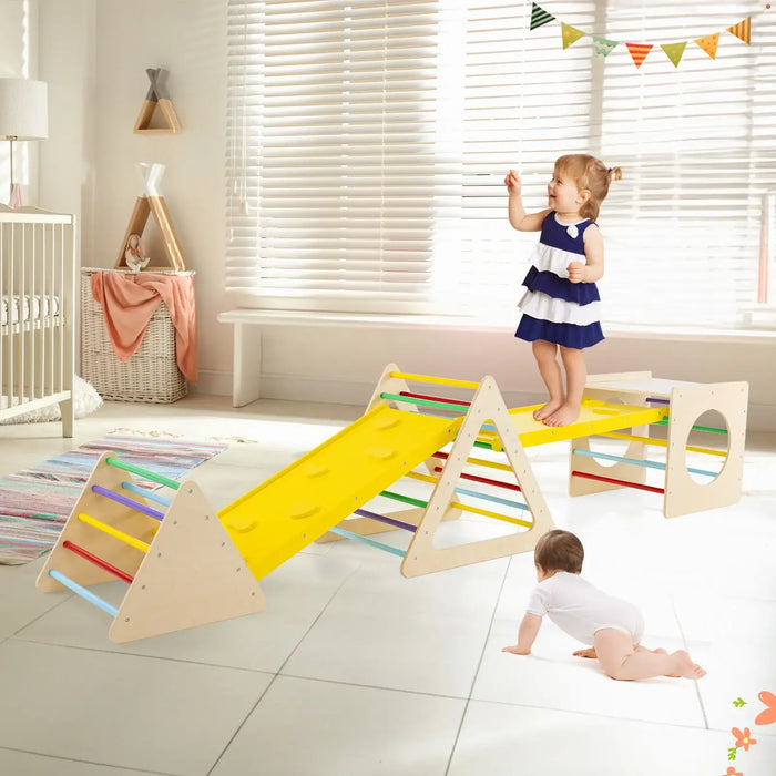 6-in-1 Wooden Climbing Play Set | Montessori Triangle Ladders, Cube and Ramps COSTWAY - Little and Giant Explorers Costway