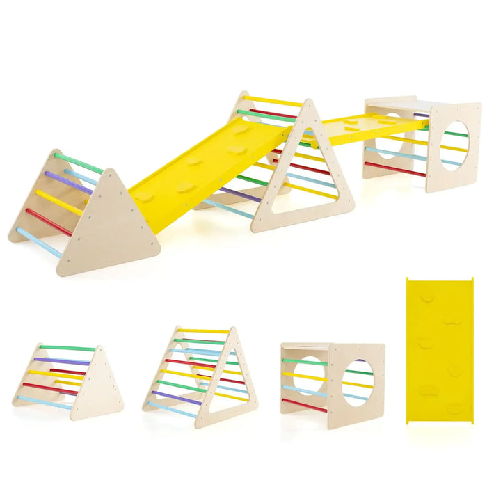 6-in-1 Wooden Climbing Play Set | Montessori Triangle Ladders, Cube and Ramps COSTWAY - Little and Giant Explorers Costway