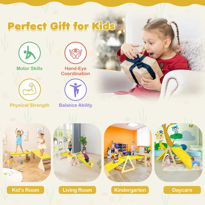 6-in-1 Wooden Climbing Play Set | Montessori Triangle Ladders, Cube and Ramps COSTWAY - Little and Giant Explorers Costway