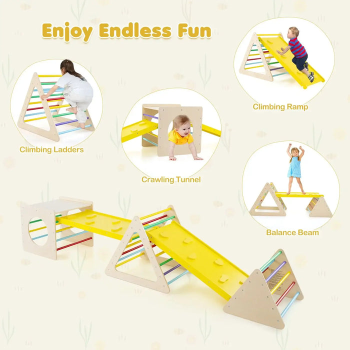 6-in-1 Wooden Climbing Play Set | Montessori Triangle Ladders, Cube and Ramps COSTWAY - Little and Giant Explorers Costway