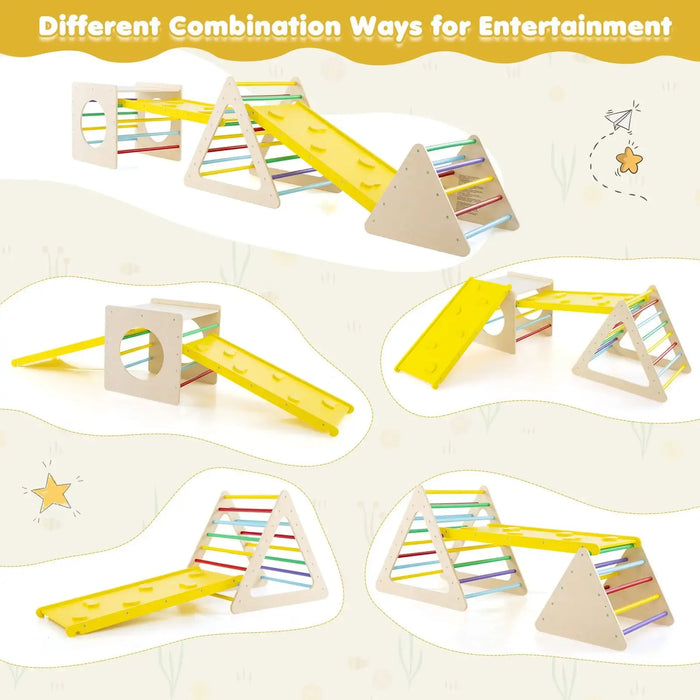 6-in-1 Wooden Climbing Play Set | Montessori Triangle Ladders, Cube and Ramps COSTWAY - Little and Giant Explorers Costway