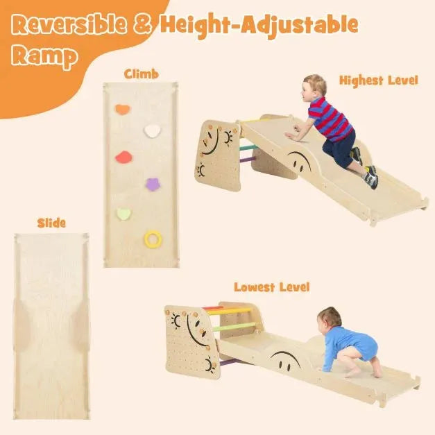 6-in-1 Wooden Climbing Playset for Kids - Little and Giant Explorers Costway