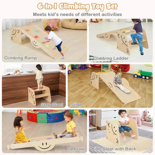 6-in-1 Wooden Climbing Playset for Kids - Little and Giant Explorers Costway