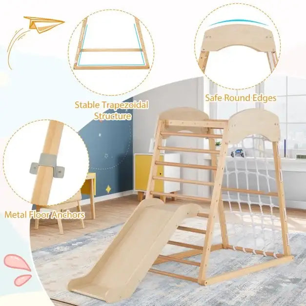 6-in-1 Wooden Indoor Jungle Gym – Multicolour | Montessori Climber COSTWAY - Little and Giant Explorers Costway