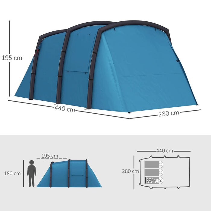 6 Person Inflatable Tent | Blue with TPU Air Beams and Removable Groundsheet - Little and Giant Explorers Outsunny