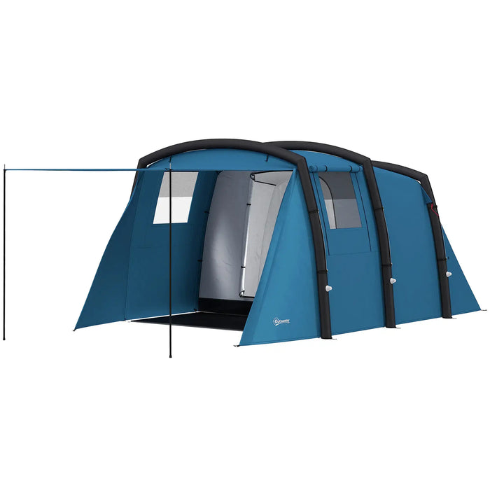 6 Person Inflatable Tent | Blue with TPU Air Beams and Removable Groundsheet - Little and Giant Explorers Outsunny