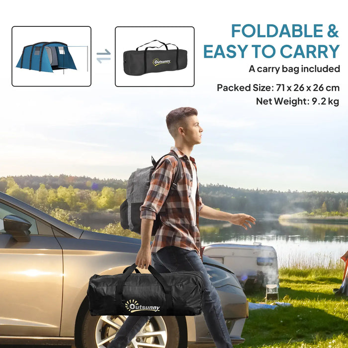 6 Person Inflatable Tent | Blue with TPU Air Beams and Removable Groundsheet - Little and Giant Explorers Outsunny