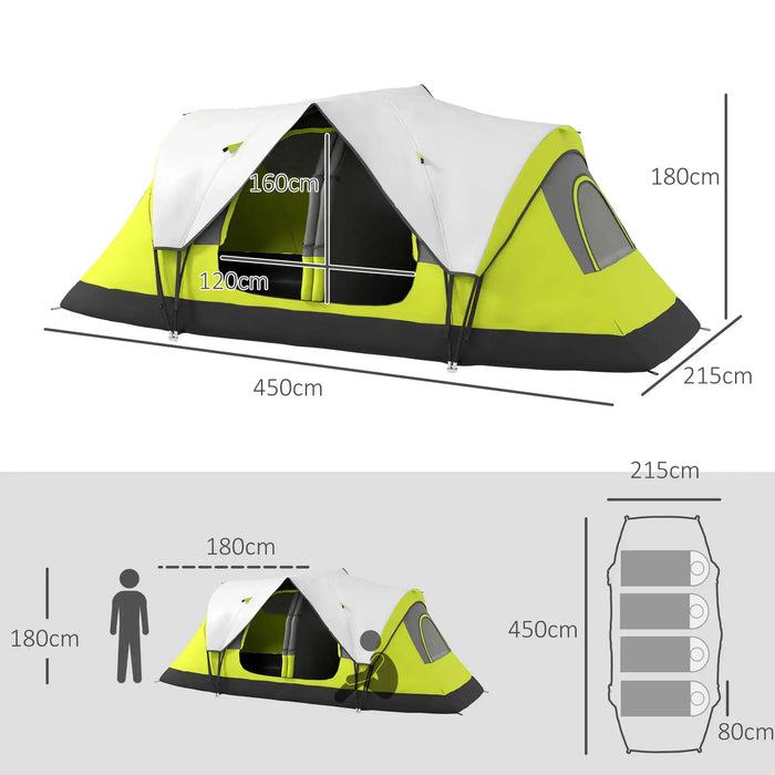 Camping Tent with 2000mm Waterproof Rainfly in Yellow (6 - 8 persons) - Little and Giant Explorers Outsunny