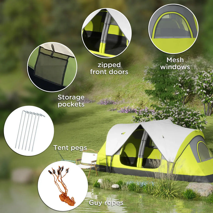 Camping Tent with 2000mm Waterproof Rainfly in Yellow (6 - 8 persons) - Little and Giant Explorers Outsunny
