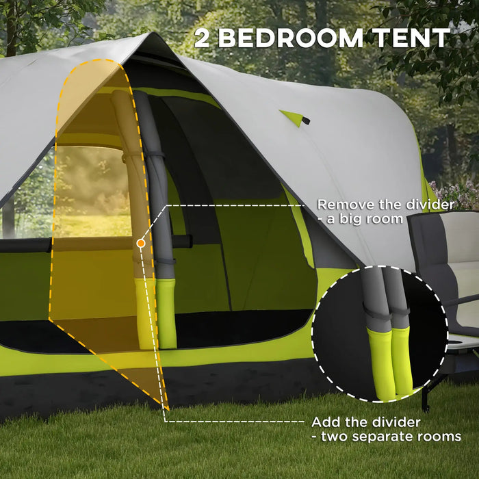 Camping Tent with 2000mm Waterproof Rainfly in Yellow (6 - 8 persons) - Little and Giant Explorers Outsunny