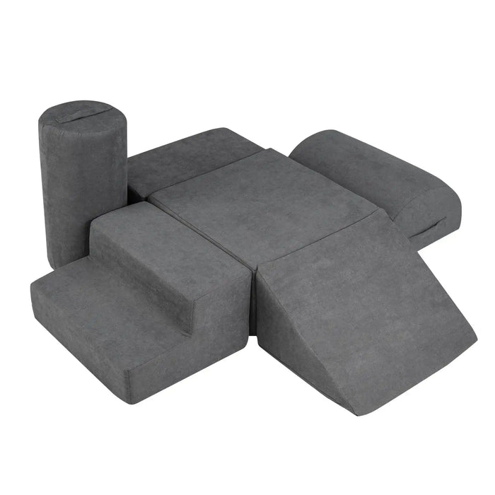 6-Piece Baby Climbing Blocks – Grey | Soft Play Modular Set - Chenille Fabric COSTWAY - Little and Giant Explorers Costway