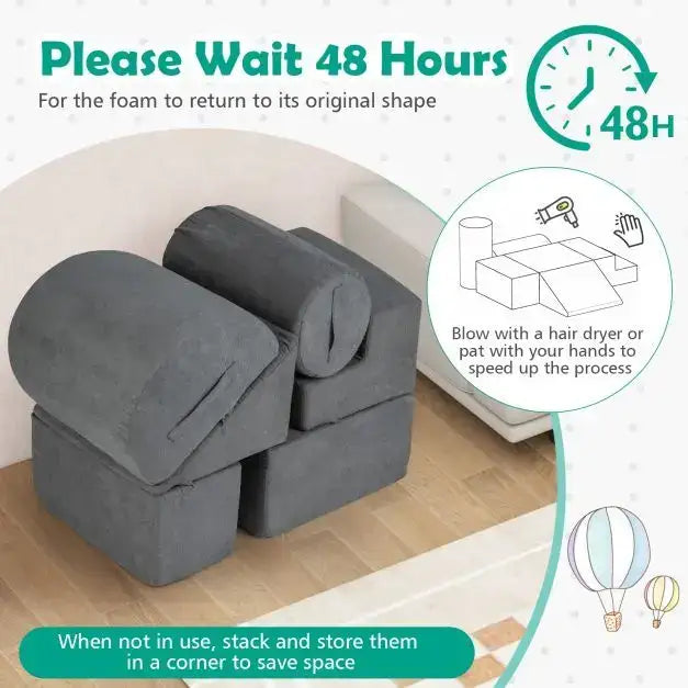 6-Piece Baby Climbing Blocks – Grey | Soft Play Modular Set - Chenille Fabric COSTWAY - Little and Giant Explorers Costway