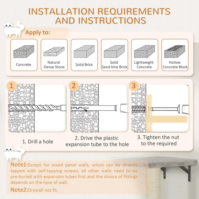 6-Piece Cat Wall Shelves Set with Condo in Grey - Little and Giant Explorers PawHut