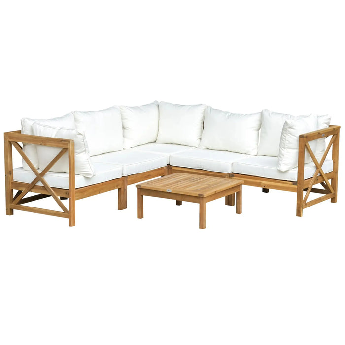 6 Piece Elegant Wood Frame Outdoor Patio Dining Set with Cushions - Little and Giant Explorers Outsunny