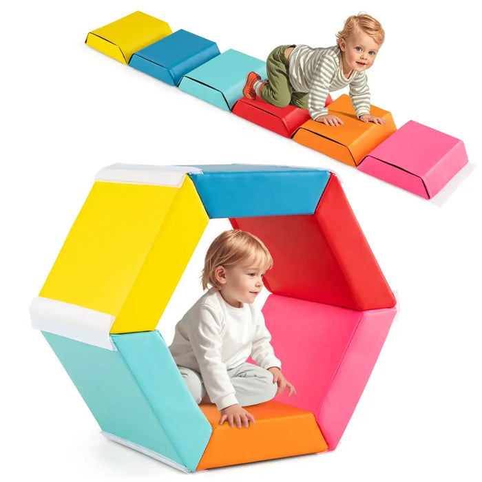 6-Piece Foam Blocks Toy Set | Trapezoid Design with Multiple Playing Possibilities - Little and Giant Explorers Costway