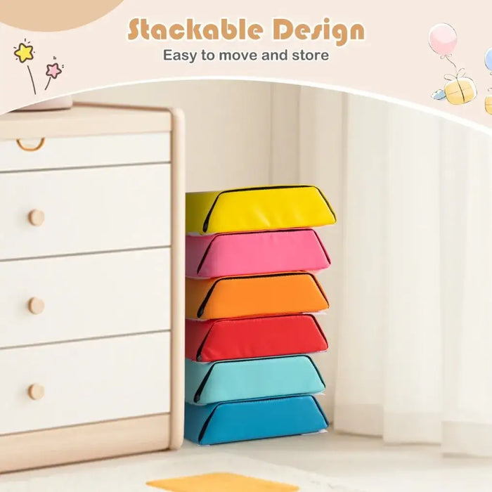 6-Piece Foam Blocks Toy Set | Trapezoid Design with Multiple Playing Possibilities - Little and Giant Explorers Costway