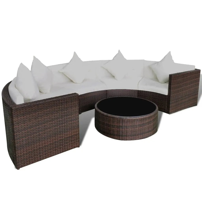 6 Piece Garden Lounge Set with Cushions in Brown and Poly Rattan - Little and Giant Explorers vidaXL