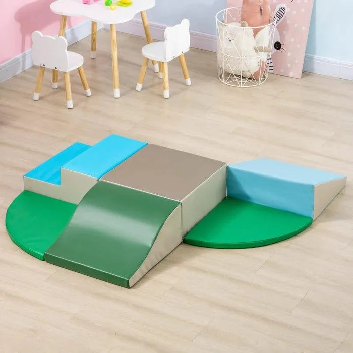 6-piece kids soft playset with colorful foam blocks in a playroom on wooden floor