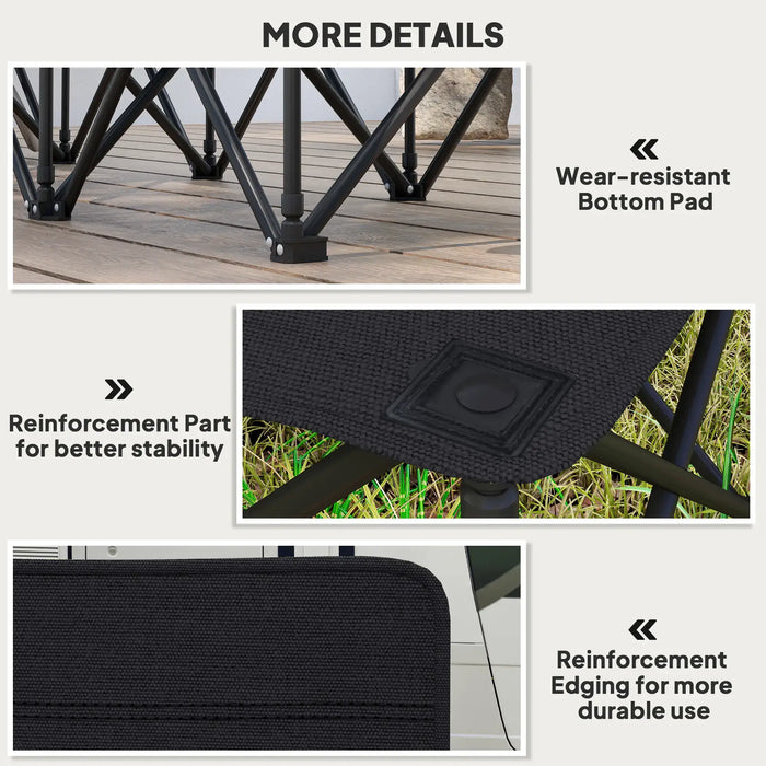 Close-up details of black 6-seater folding sports bench with reinforced stability parts.