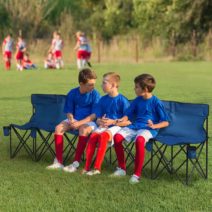 6-Seater Folding Sports Bench – Blue | Portable Team Sideline Chair with Cup Holders OUTSUNNY - Little and Giant Explorers Outsunny