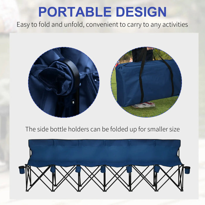 6-Seater Folding Sports Bench – Blue | Portable Team Sideline Chair with Cup Holders OUTSUNNY - Little and Giant Explorers Outsunny