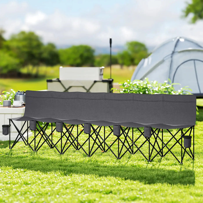 6 Seater Folding Camping Chair with Cup Holders in Charcoal Grey - Little and Giant Explorers Outsunny